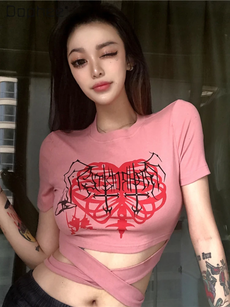 Woman Pink Creative Graffiti Printing Thin Short T Shirts Summer Cross Strap Tshirts Women's Elastic Slim-Fit Crop Top Fashion
Woman Pink Creative Graffiti Printing Thin Short T Shirts Summer Cross Strap Tshirts Women's Elastic Slim-Fit Crop Top Fashion