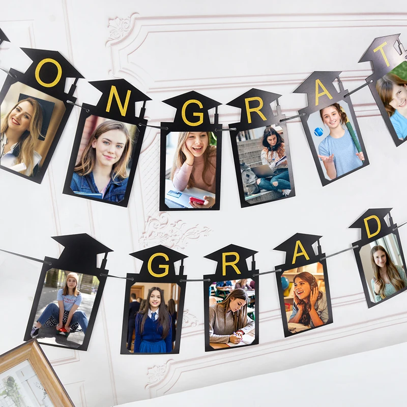 Congrats Grad Photo Frame Hanging Banner Doctoral Hat Graduation Party Decoration School Party Background Wall Ceremony Scene 
Congrats Grad Photo Frame Hanging Banner Doctoral Hat Graduation Party Decoration School Party Background Wall Ceremony Scene