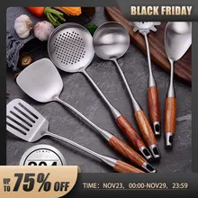 5/6/7PCS Stainless Steel Wok Spatula Wood Handle Cooking Shovel Ladle Kitchen Utensils Baking Cooking Tools Kitchenware Cookware