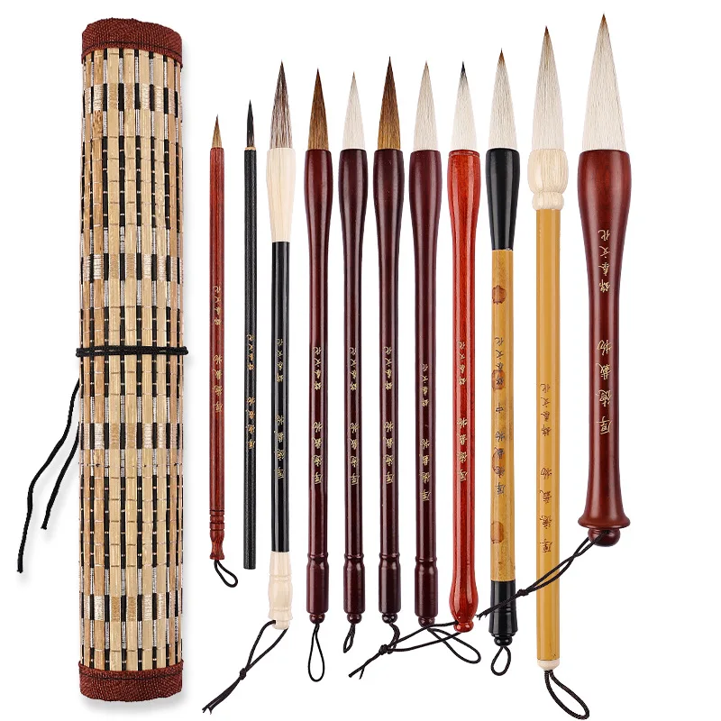 

Chinese Calligraphy Brush Set Kanji Japanese Sumi Painting Drawing Artist Writing Brushes Roll-up Bamboo Brush Holder Pen Bag