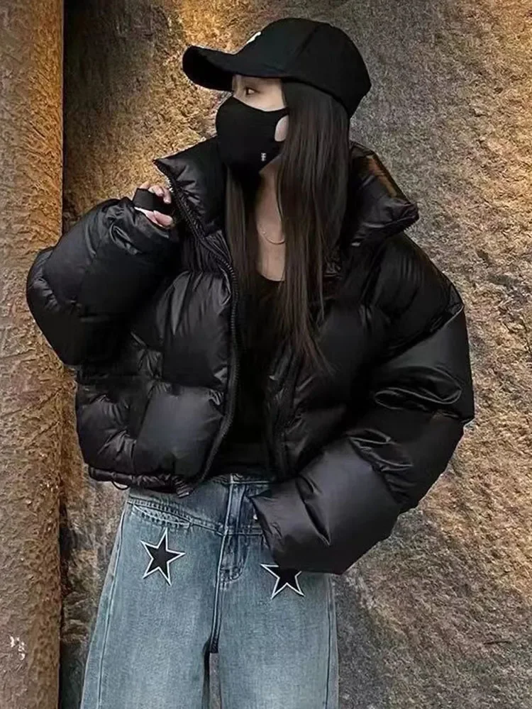 

Толстые женские парки, зимние теплые свободные пышные пальто с хлопковой подкладкой и воротником-стойкой, корейские куртки, черная модная женская одежда