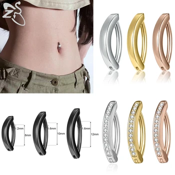 ZS 1 PC 14G Stainless Steel Clicker Belly Button Ring For Women Gold Color Reverse Curved Navel Barbell Body Jewelry 8/10/12MM