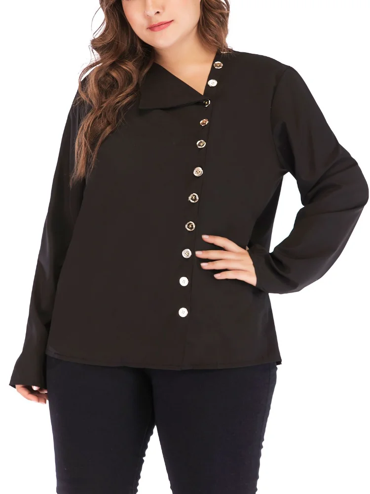 4XL Black Tops for Women Long Sleeves Irregular Collar Button Up Casual Office Lady Shirts Blouses 2022 Spring Drop Shipping
4XL Black Tops for Women Long Sleeves Irregular Collar Button Up Casual Office Lady Shirts Blouses 2022 Spring Drop Shipping