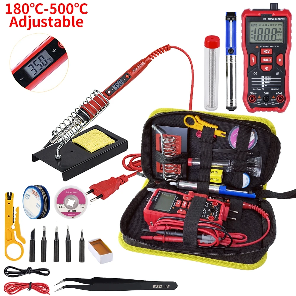 80W LCD Digital Display Temperature Adjustable Electric Soldering Iron 220V/110V Welding Work Package Digital multimeter
80W LCD Digital Display Temperature Adjustable Electric Soldering Iron 220V/110V Welding Work Package Digital multimeter