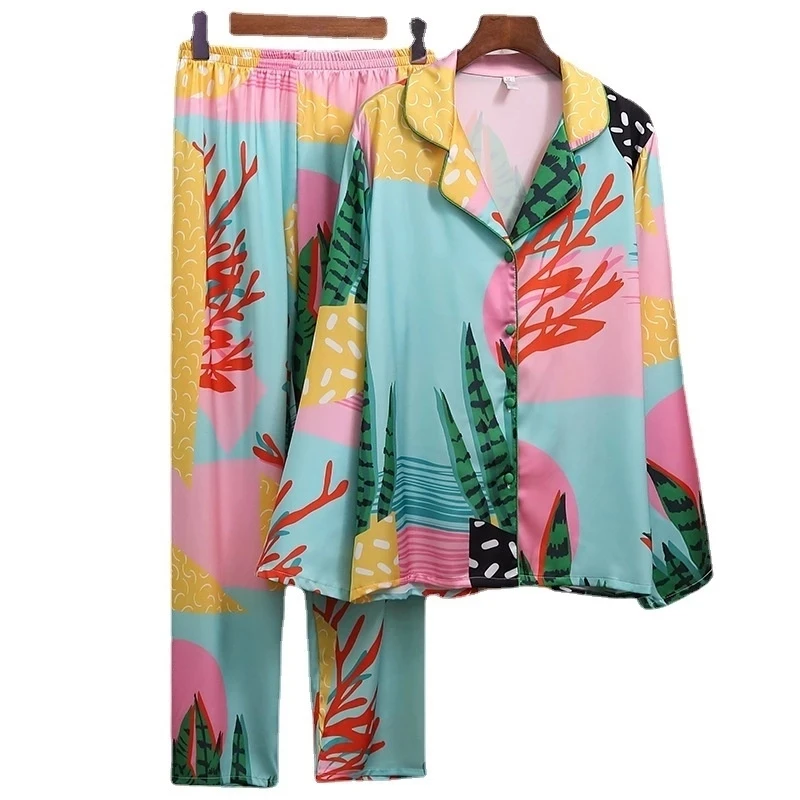 Women's Print Silk Pajama Set Spring Autumn Long Sleeve Ladies Single Breasted Sleepwear Satin Pijama Suit With Pant For Female
Women's Print Silk Pajama Set Spring Autumn Long Sleeve Ladies Single Breasted Sleepwear Satin Pijama Suit With Pant For Female