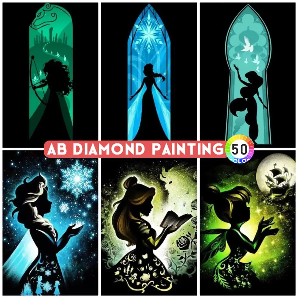 

AB Drill Diamond Painting Disney Princess Characters 5D DIY Art Cartoon Portrait Picture Embroidery Mosaic Cross Stitch Decor