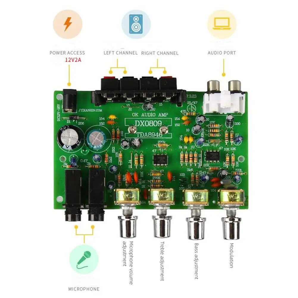 

Dx-0809 Audio Amplifier Dc12v 2 x 40W 2.0 Channel With Microphone Input 2-Channel High-Power Amp Board Dropship