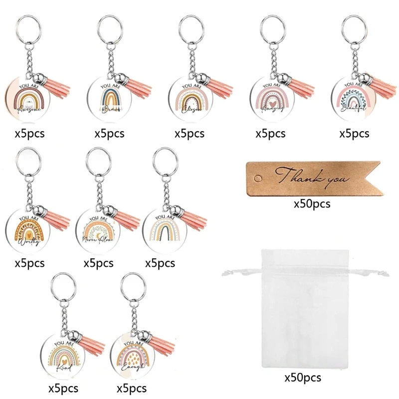 50 Pcs Boho Rainbow Keys Chain Inspirational Quote Keychain Thank You Gifts for Coworkers Clear Acrylic Tassels Keychain
50 Pcs Boho Rainbow Keys Chain Inspirational Quote Keychain Thank You Gifts for Coworkers Clear Acrylic Tassels Keychain