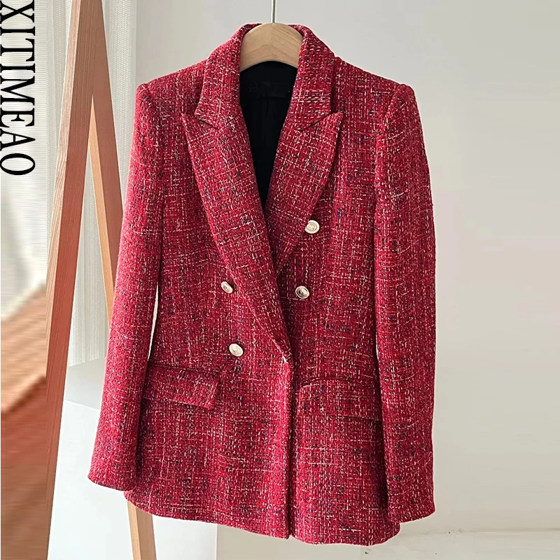 Xitimeao Women Fashion Double Breasted Tweed Blazer Coat Vintage Long Sleeve Flap Pockets Female Outerwear Chic Suit Femme
Xitimeao Women Fashion Double Breasted Tweed Blazer Coat Vintage Long Sleeve Flap Pockets Female Outerwear Chic Suit Femme