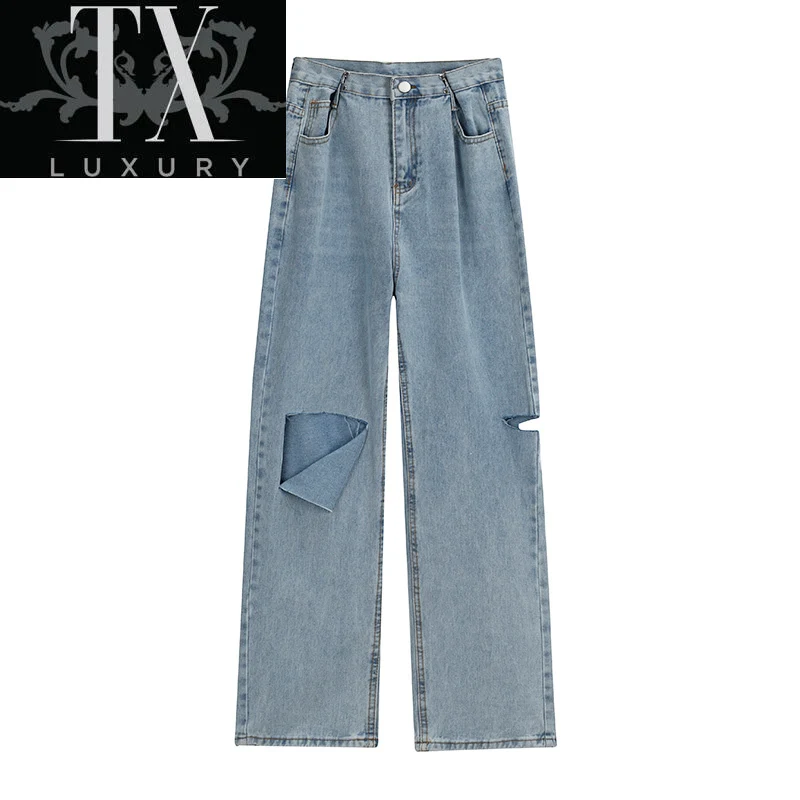 Women Fashion Ripped Hole Chic Wide Leg Jeans Baggy Vintage High Waist Washed Blue Casua Zipper Denim Pants Female Trousers
Women Fashion Ripped Hole Chic Wide Leg Jeans Baggy Vintage High Waist Washed Blue Casua Zipper Denim Pants Female Trousers