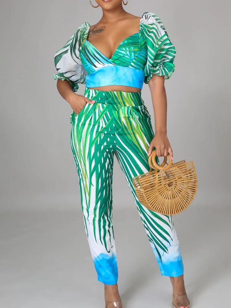 Sets Outifits 2023 New Plant Printed V-neck Top & Pocket Design Pants Set Of Two Fashion Casual Pieces For Women Elegant Female
Sets Outifits 2023 New Plant Printed V-neck Top & Pocket Design Pants Set Of Two Fashion Casual Pieces For Women Elegant Female