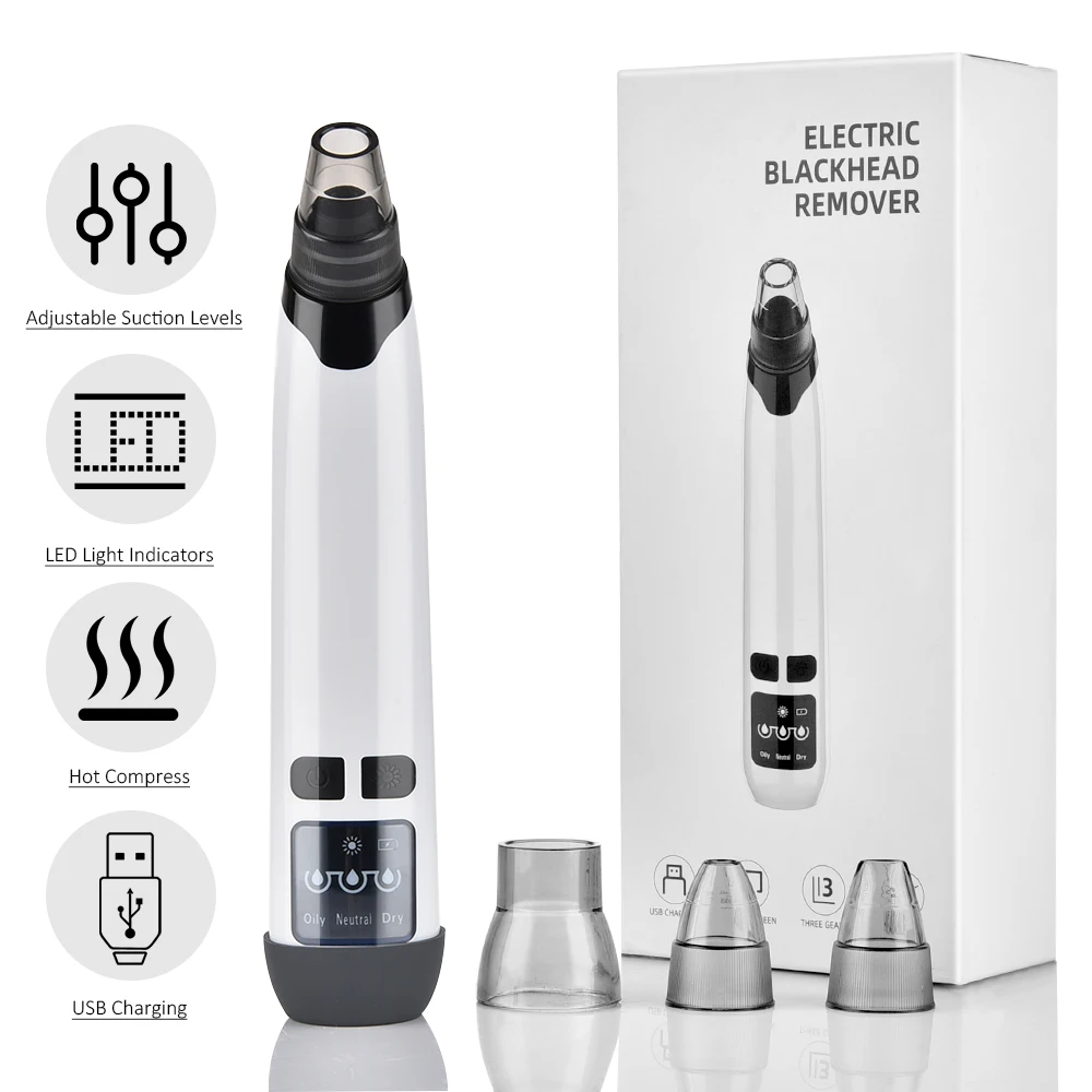 Electric Hot Blackhead Remover USB Rechargeable Pore Vacuum Cleaner Acne Pimple Extractor Removal Tool with 4 Replaceable Heads
Electric Hot Blackhead Remover USB Rechargeable Pore Vacuum Cleaner Acne Pimple Extractor Removal Tool with 4 Replaceable Heads