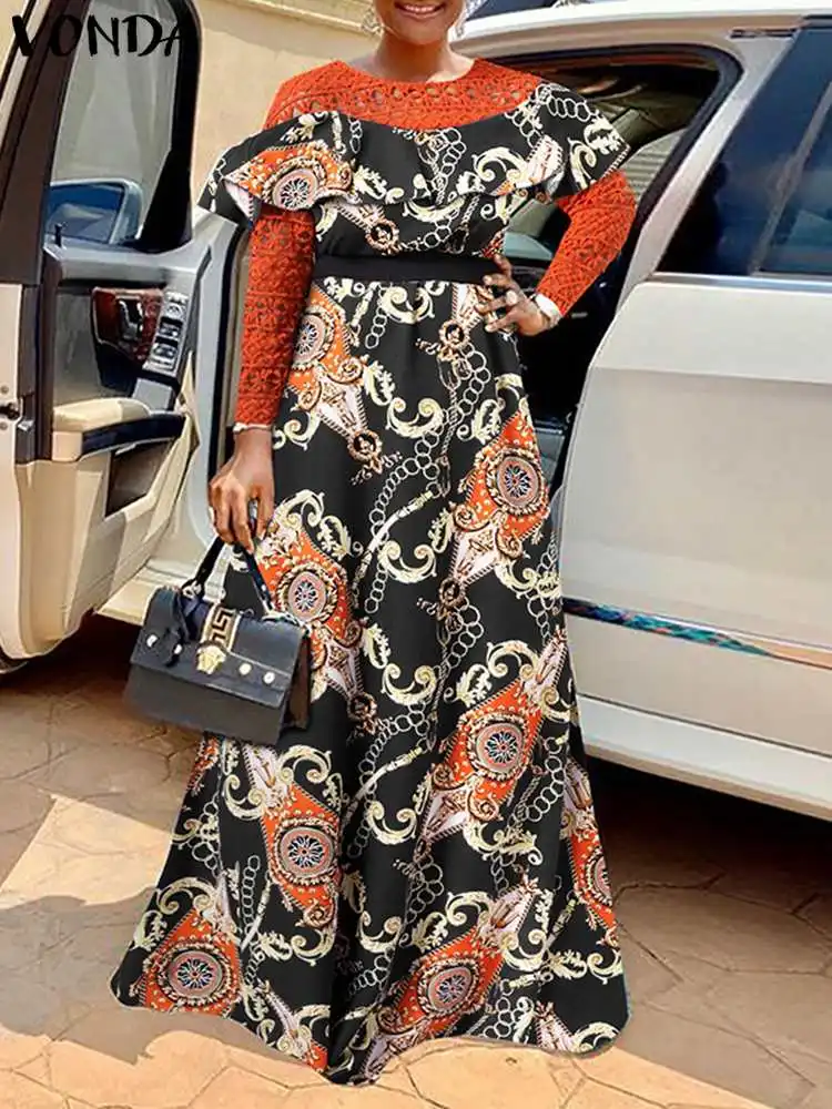 Plus Size Women 2023 Summer Maxi Dress VONDA Lace Patchwork Belted Printed Party Sundress Long Sleeve Casual Ruffled Robe
Plus Size Women 2023 Summer Maxi Dress VONDA Lace Patchwork Belted Printed Party Sundress Long Sleeve Casual Ruffled Robe