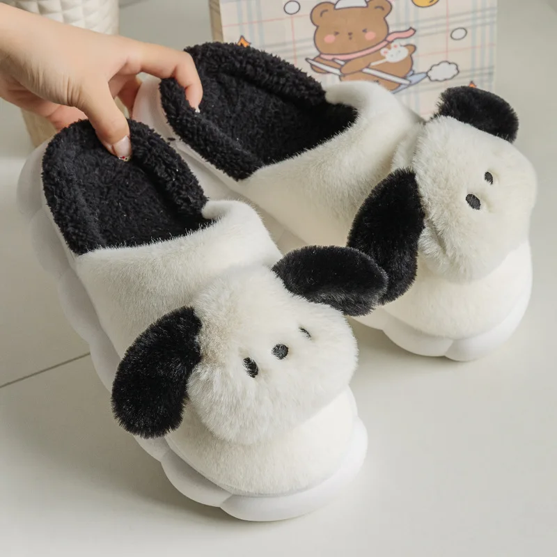 

Kawaii Sanrio Pochacco Couple Cotton Slippers Pompompurin At Home Cartoon Coral Velvet Cute Warm Three-Dimensional Anime Girls