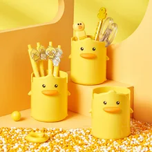 Cartoon cute little yellow duck student pen holder internet celebrity creative childrens stationery storage box pen barrel