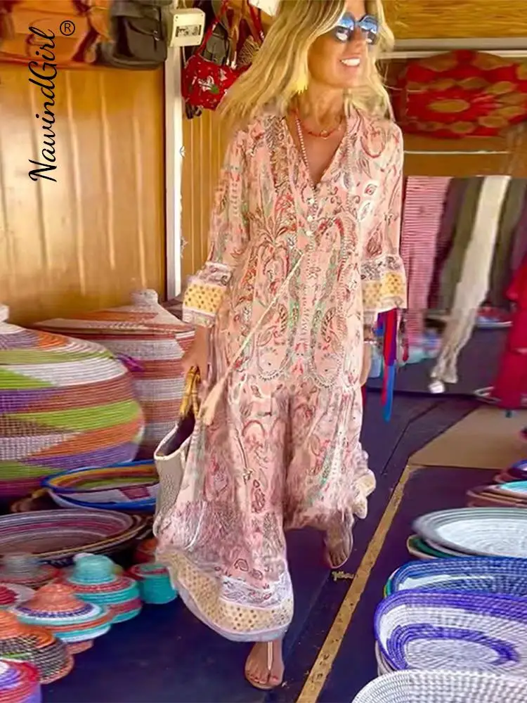 Summer Vintage Printed Maxi Dress Women V-Neck Long Flare Sleeve Drawstring Tassel Dresses Female 2023 Boho Beach Holiday Robe
Summer Vintage Printed Maxi Dress Women V-Neck Long Flare Sleeve Drawstring Tassel Dresses Female 2023 Boho Beach Holiday Robe