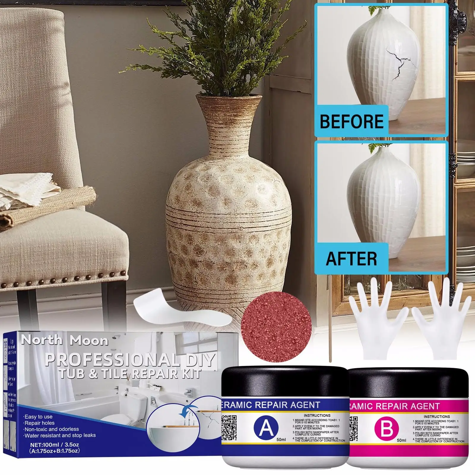 Ceramic Paste A+B Magic Repair Glue Floor Tile Adhesive Repair Bathroom Sink Tile Household Magic Ceramic Tile Repair Agent 2pcs
Ceramic Paste A+B Magic Repair Glue Floor Tile Adhesive Repair Bathroom Sink Tile Household Magic Ceramic Tile Repair Agent 2pcs
