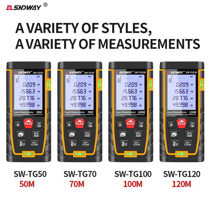 

SNDWAY Laser Distance Meter High Precision 40M 50M 60M 70M 80M 100M 120M Laser Rangefinder Trena Measure Tape Construction Tools