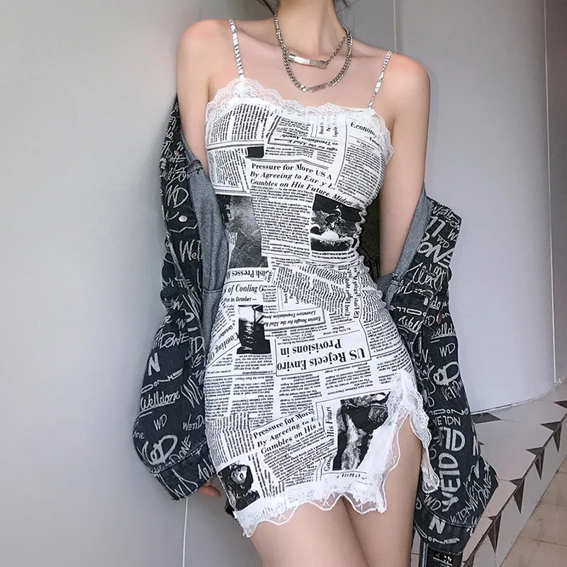 Y2k женское платье, элегантное кружевное Сетчатое облегающее пикантное мини-платье на бретелях с газетным принтом, с разрезом сбоку, нестанд...
Y2k женское платье, элегантное кружевное Сетчатое облегающее пикантное мини-платье на бретелях с газетным принтом, с разрезом сбоку, нестанд...