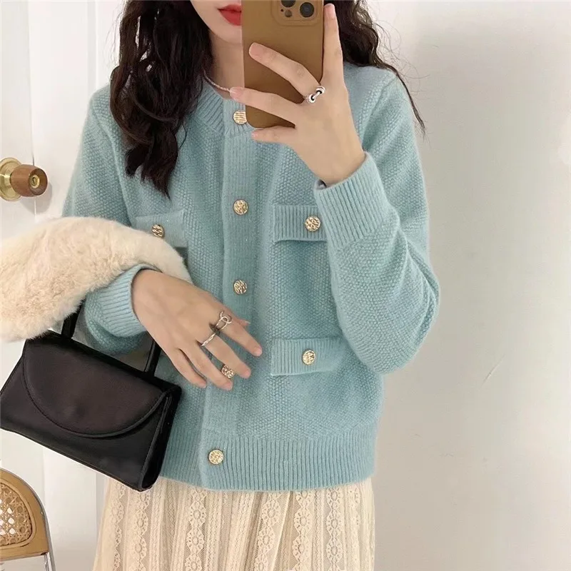 Женский однобортный вязаный кардиган Xiaoxiang, весенний кардиган в Корейском стиле 
Женский однобортный вязаный кардиган Xiaoxiang, весенний кардиган в Корейском стиле