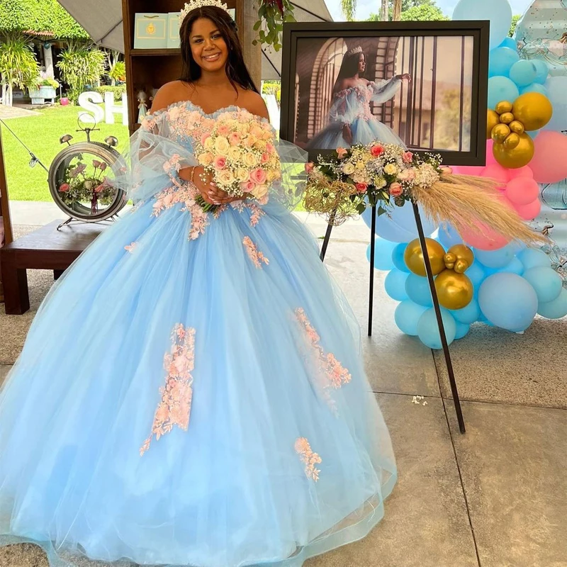 ANGELSBRIDEP Sky Blue Puffy Long Sleeves Quinceanera Dress Pink 3D Flower Appliqued Lace For 15 Party Formal Birthday Princess
ANGELSBRIDEP Sky Blue Puffy Long Sleeves Quinceanera Dress Pink 3D Flower Appliqued Lace For 15 Party Formal Birthday Princess