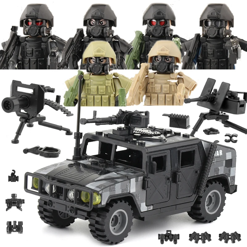 

MOC City Special Forces Car Building Blocks SWAT Police Assault Soldiers Figures Military Weapons Vest Parts Bricks Children Toy