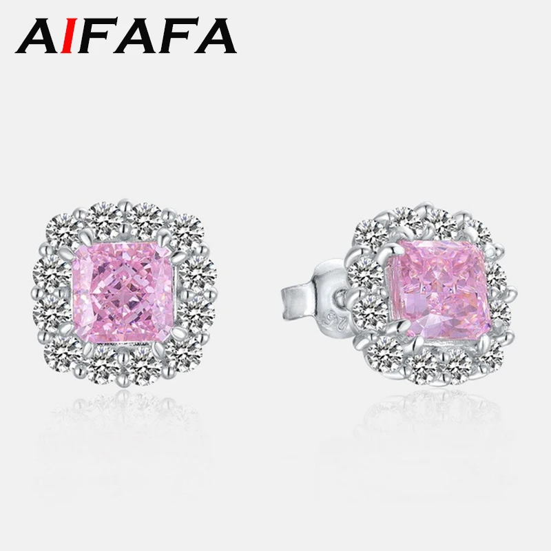 AIFAFA 100% S925 Sterling Silver High Carbon Diamond Stud Earring For Women Top Quality Pink Gemstone Ear Studs Fine Jewelry
AIFAFA 100% S925 Sterling Silver High Carbon Diamond Stud Earring For Women Top Quality Pink Gemstone Ear Studs Fine Jewelry