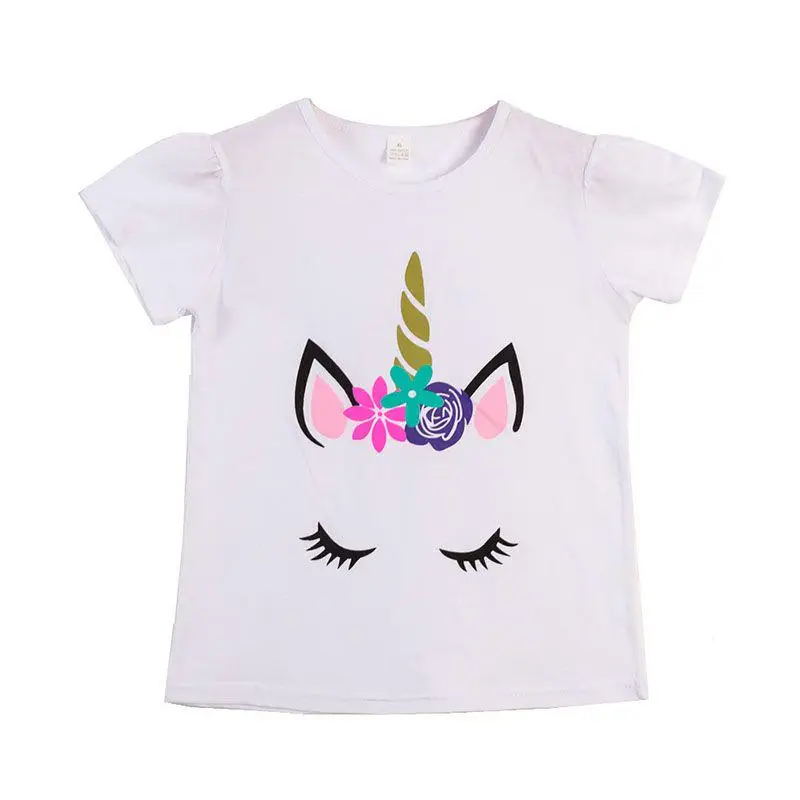 Детские футболки с рисунком единорога для девочек детские топы одежда коротким