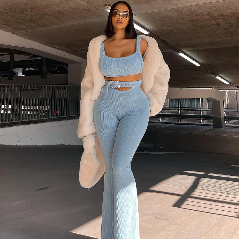 Solid Sleeveless Tank Top Flare Pants Two Piece Set Fashion New Autumn Winter Women Elegant Casual Fitness Tracksuit Set Outfits
Solid Sleeveless Tank Top Flare Pants Two Piece Set Fashion New Autumn Winter Women Elegant Casual Fitness Tracksuit Set Outfits