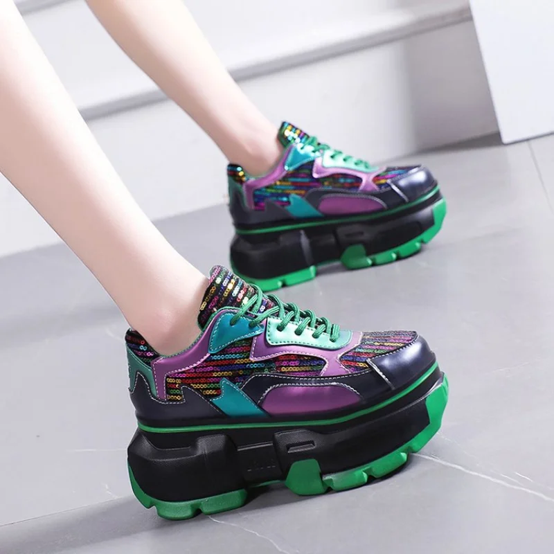 2022 New Women High Platform Bling Dad Shoes Spring Breathable Chunky Sneakers 8CM Thick Sole Trainers Leather Sneakers Woman
2022 New Women High Platform Bling Dad Shoes Spring Breathable Chunky Sneakers 8CM Thick Sole Trainers Leather Sneakers Woman