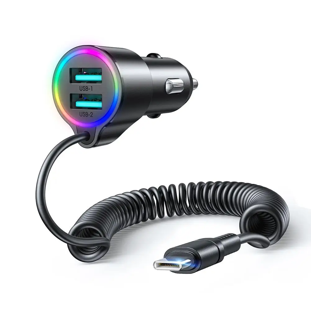 3-in-1 Car Charger Dual Usb A Port Type C Port 3-port Output 3.4a Charger Adapter With Spring Cable Led Light Dropshipping
3-in-1 Car Charger Dual Usb A Port Type C Port 3-port Output 3.4a Charger Adapter With Spring Cable Led Light Dropshipping