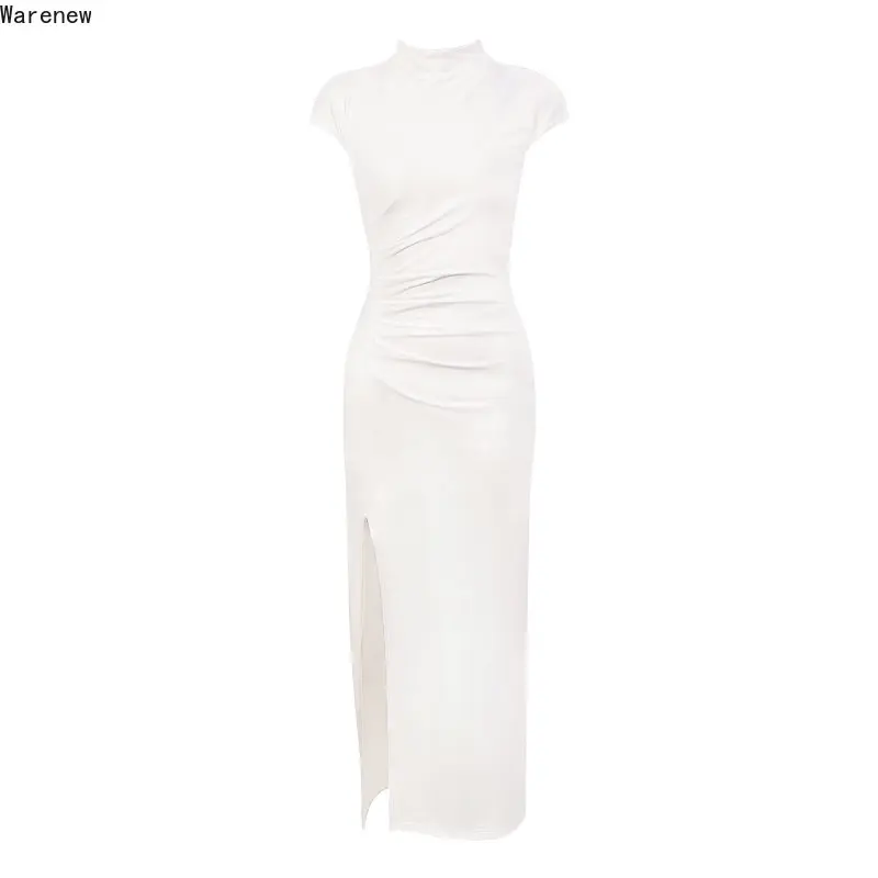Vintage Solid Half Open Collar Elegant Slit Evening Dress Women's Short Sleeve Slim Fit Chiffon High Waist Folds Formal Dresses
Vintage Solid Half Open Collar Elegant Slit Evening Dress Women's Short Sleeve Slim Fit Chiffon High Waist Folds Formal Dresses