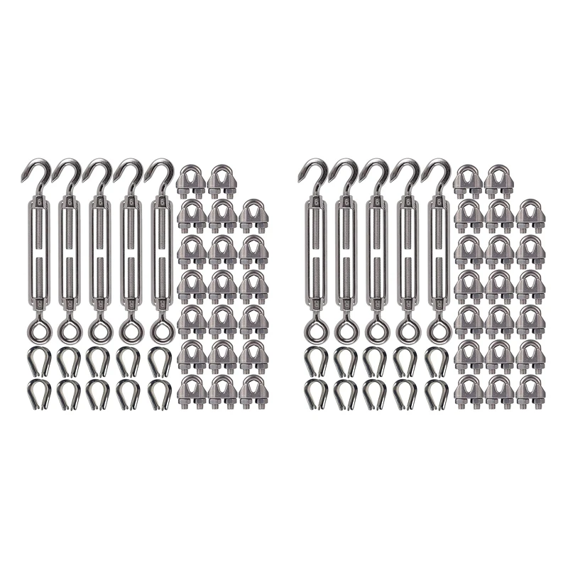 JFBL Hot 2X 304 Stainless Steel Turnbuckle M6 Wire Rope Tension Tensioner Strainer And M3 Wire Rope Clips, 1/8 Inch Cable Kit
JFBL Hot 2X 304 Stainless Steel Turnbuckle M6 Wire Rope Tension Tensioner Strainer And M3 Wire Rope Clips, 1/8 Inch Cable Kit