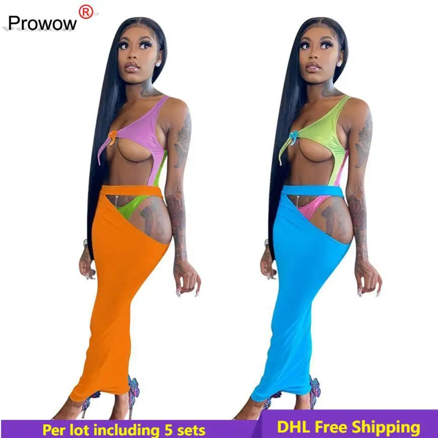 

PROWOW Women Suits Summer Sexy One-piece Swimwear+bodycon Skirt Matching Set Casual Bikini+Dress Suits Wholesale Bulk DHL 6963