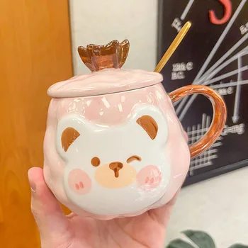 ins Korean cute bear crown ceramic cup personality creative trend coffee cup cartoon animal mug starbucks cup