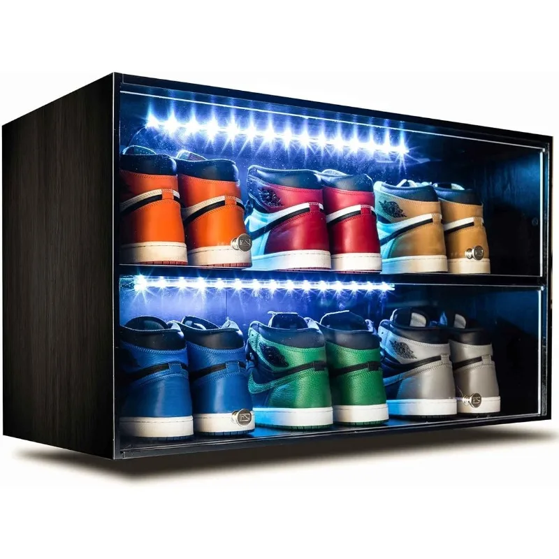 Sneaker Throne Shoe Rack with Lights for Up To 6 Pairs of Shoes, Black - Sleek Wood Shoe Shelf with Sliding Doors for Bedrooms
Sneaker Throne Shoe Rack with Lights for Up To 6 Pairs of Shoes, Black - Sleek Wood Shoe Shelf with Sliding Doors for Bedrooms