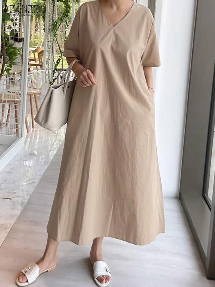 Oversized Casual Leisure Loose Midi Dress ZANZEA Short Sleeve V-neck Sundress Summer Elegant Vestidos Women Holiday Robes Femme
Oversized Casual Leisure Loose Midi Dress ZANZEA Short Sleeve V-neck Sundress Summer Elegant Vestidos Women Holiday Robes Femme