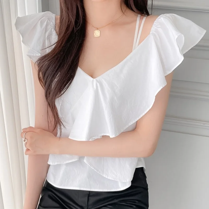 Women's Blouse Korean Chic Summer Vintage Port Style V-neck Ruffle Waist Lace Up Loose Foreign Style Sleeveless Shirt Top Women
Women's Blouse Korean Chic Summer Vintage Port Style V-neck Ruffle Waist Lace Up Loose Foreign Style Sleeveless Shirt Top Women