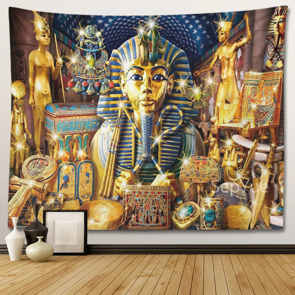 

FBH Wall Hanging Tapestries Hippie Ancient Egyptian Mural Boho Art Aesthetic Room Background Decor Bedroom Cloth Blanket Trippy