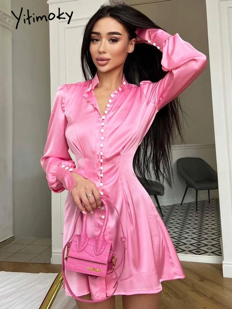Yitimoky Elegant Women Single Breasted Stand Collar A-line Tunics Shirt Dress Sexy Leopard Print Long Sleeve Party Pink Dresses
Yitimoky Elegant Women Single Breasted Stand Collar A-line Tunics Shirt Dress Sexy Leopard Print Long Sleeve Party Pink Dresses