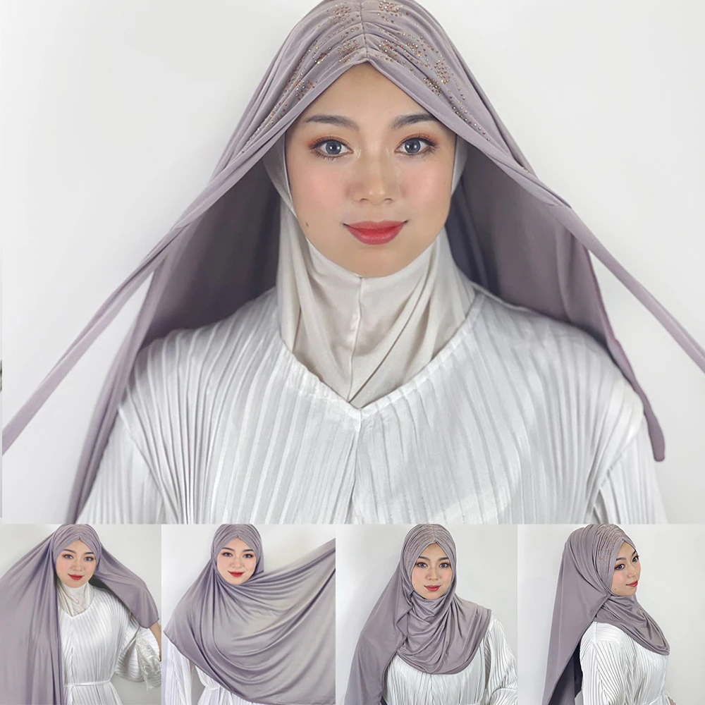 High Quality Muslim Hijab Solid Color Turban with Rhinestone Abaya Hijab For Woman Islamic Instant Shawl Modal Jersey Scarf
High Quality Muslim Hijab Solid Color Turban with Rhinestone Abaya Hijab For Woman Islamic Instant Shawl Modal Jersey Scarf