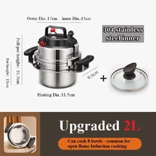 2L 304 Stainless Steel Outdoor Camping Portable Micro Pressure Cooker w/Handle Household Mini Pressure Cooker 5-mins Quick Cook