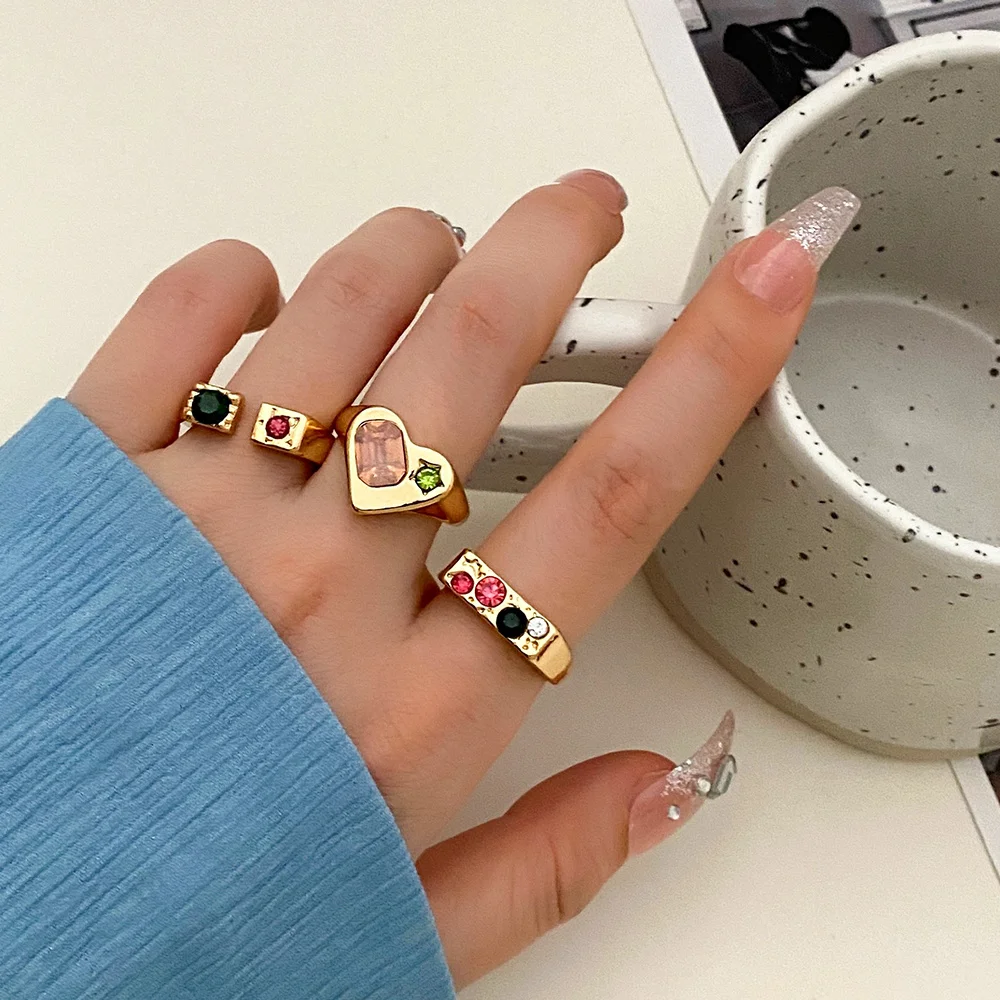 IPARAM INS Style Gold Color Metal Rings Set for Women Pink Red Green Crystal Heart Geometric Finger Ring Fashion Jewelry 
IPARAM INS Style Gold Color Metal Rings Set for Women Pink Red Green Crystal Heart Geometric Finger Ring Fashion Jewelry