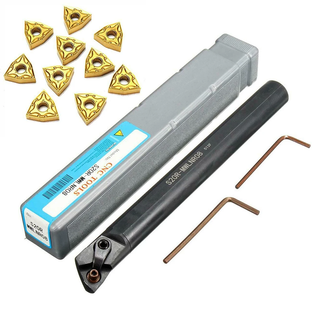 13Pcs/set S20R-MWLNR08 Lathe Boring Bar Turning Tool Holder And 10Pcs WNMG080404 Carbide Insert
13Pcs/set S20R-MWLNR08 Lathe Boring Bar Turning Tool Holder And 10Pcs WNMG080404 Carbide Insert