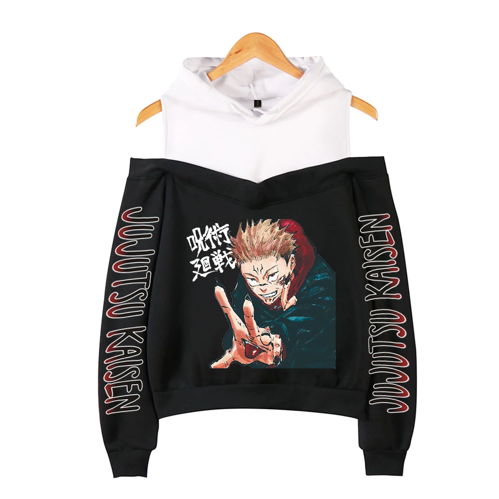 

Jujutsu kaisen bluzy damskie Off Shoulder bluzy damskie z długim rękawem bluza z kapturem nowe japońskie ubrania Anime