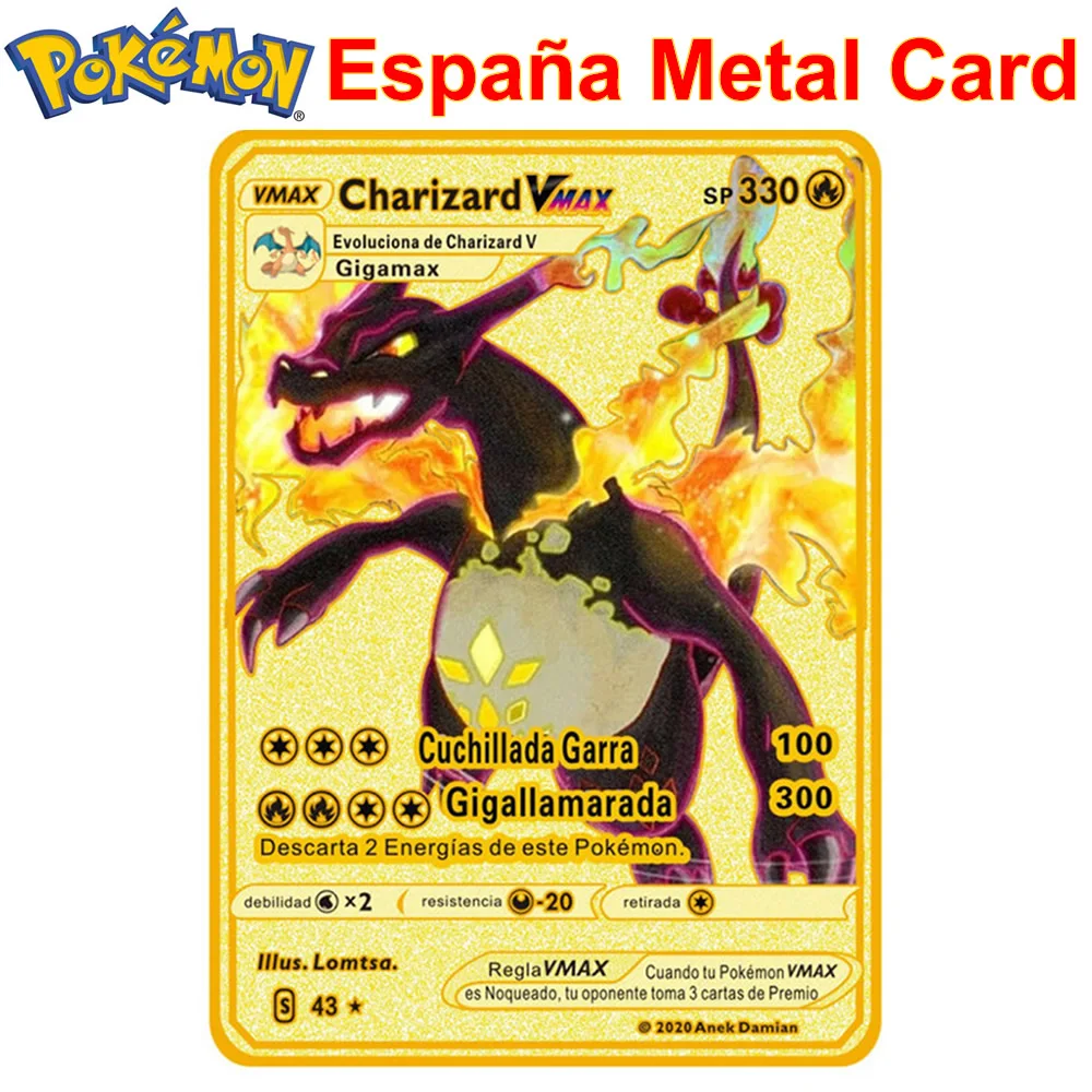 Spanish Pokemon Metal Cards SP España iron Pokémon Letters Card V VMAX Charizard Pikachu Collection Gold Original Toy Kids Gift
Spanish Pokemon Metal Cards SP España iron Pokémon Letters Card V VMAX Charizard Pikachu Collection Gold Original Toy Kids Gift