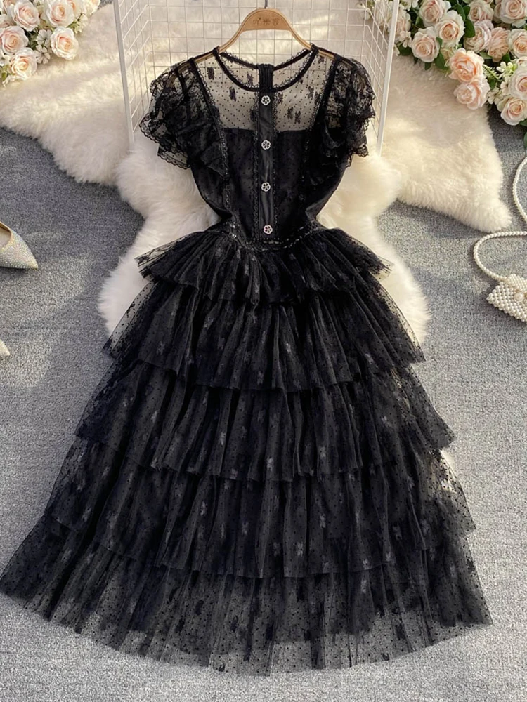 FMFSSOM Summer New Women Fashion Casual O-Neck High Waist Slim A-Line Dress Elegant Lace Mesh Embroidery Single Breasted Dresses
FMFSSOM Summer New Women Fashion Casual O-Neck High Waist Slim A-Line Dress Elegant Lace Mesh Embroidery Single Breasted Dresses