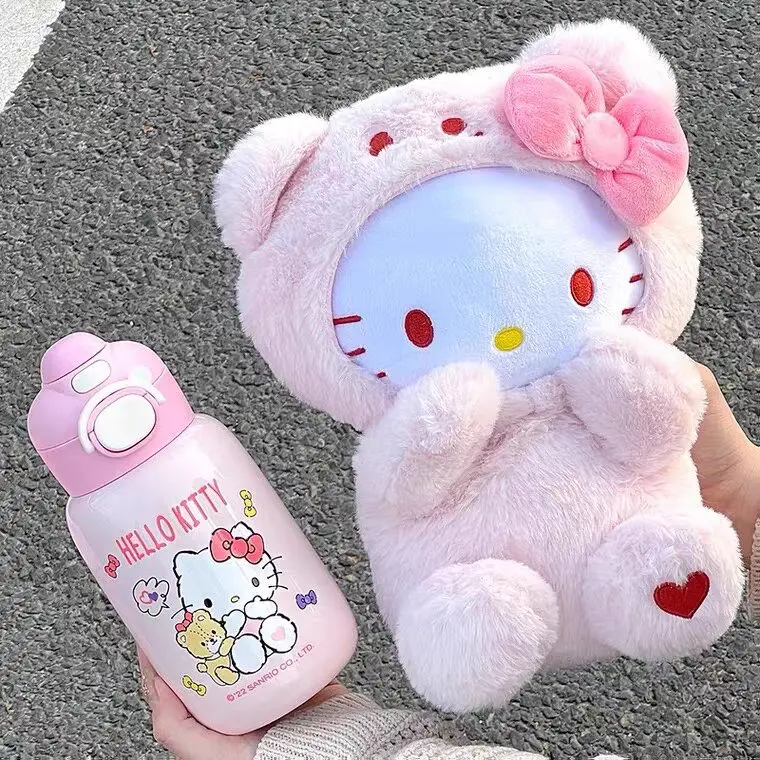 

Sanrio Hello Kitty Thermos Cup Kawaii Anime Figure 520ml Cup Sus316 Straw Strap Outdoor Travel Lovely Gift Box Plush Student Cut