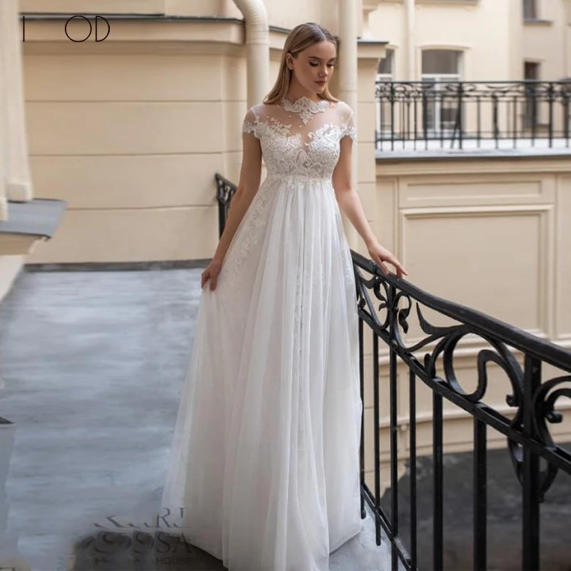 

IOD Princess Cap Sleeves Wedding Dress Luxurious 3D Lace Appliques Bride Dress Covered Button Vestido De Novia Customized 2023