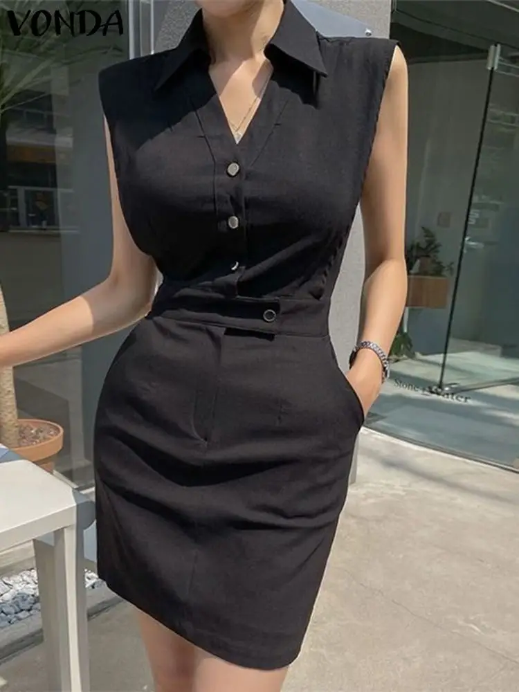 VONDA Sexy Sleeveless Mini Dress Women V-Neck Buttons Pockets Short Vestidos Summer Casual Solid Color Elegant Office Sundress
VONDA Sexy Sleeveless Mini Dress Women V-Neck Buttons Pockets Short Vestidos Summer Casual Solid Color Elegant Office Sundress